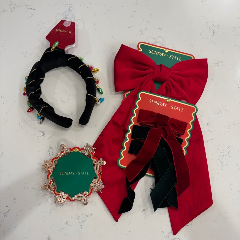 Sunday State Piper K Christmas Hair Accessory Bundle Headband Bows Clips New